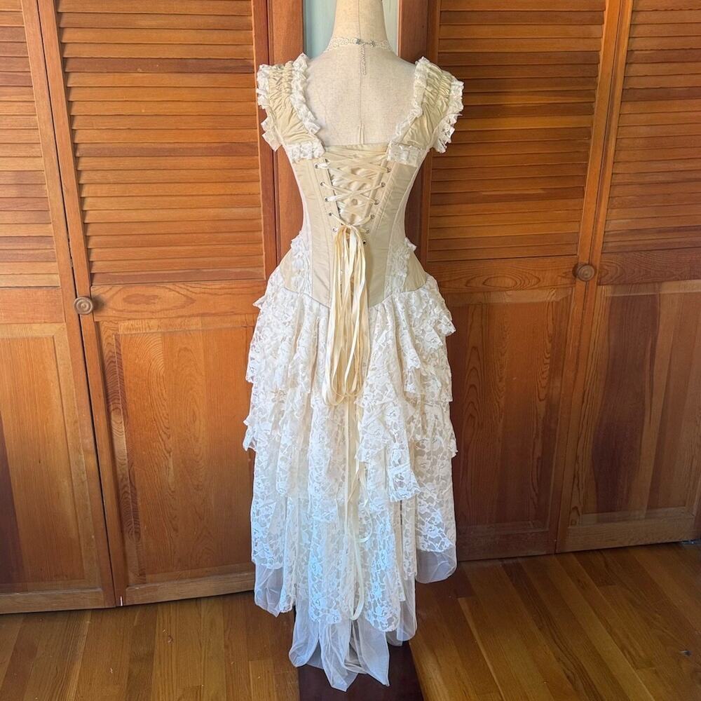 Burleska Gothic Victorian Renaissance Cream Taffeta Lace Corset Dress - Picture 8 of 11